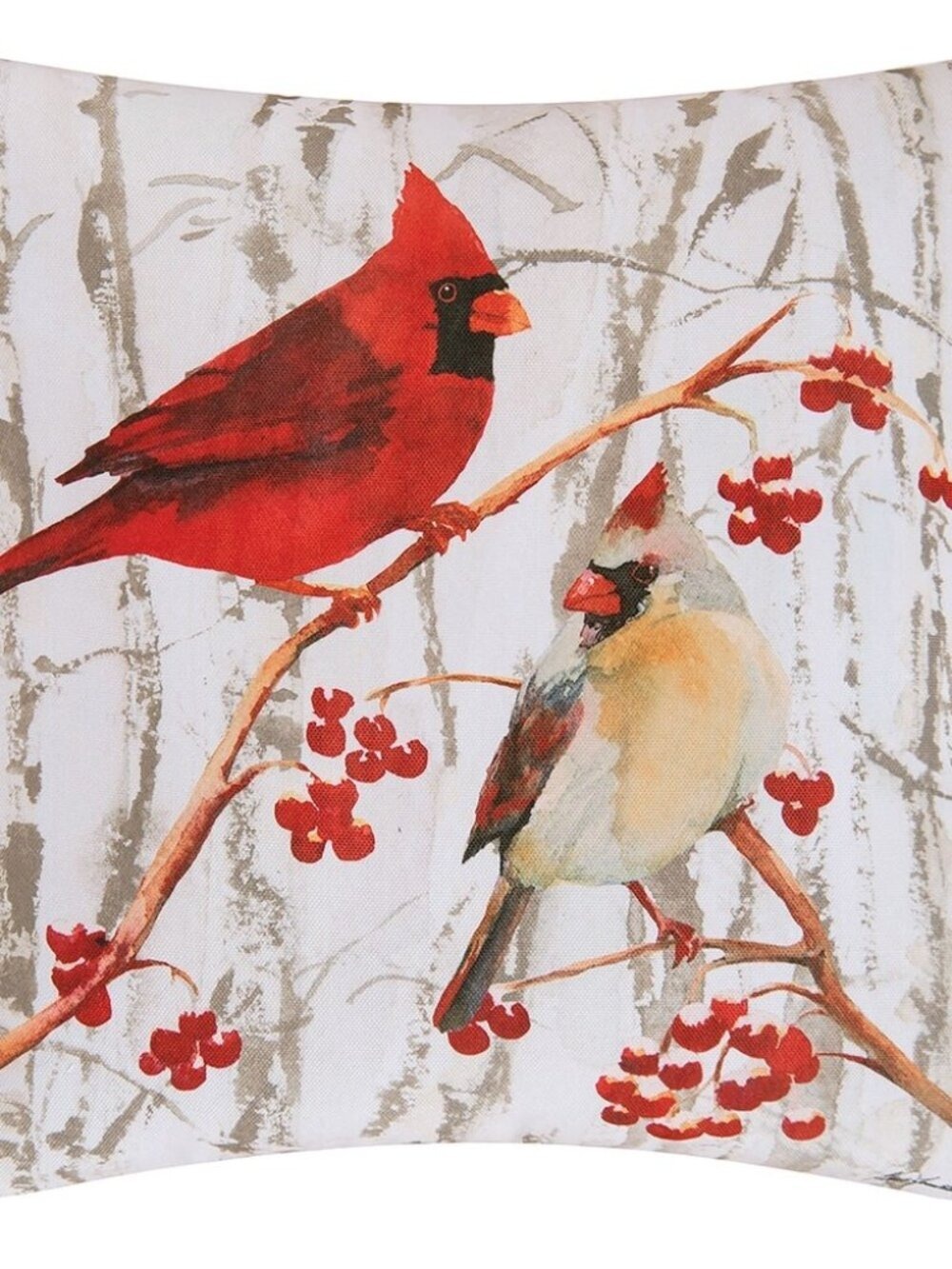 Christmas Cardinal Pair Printed 18 Inch Accent Decororative Accent Throw Pillow
